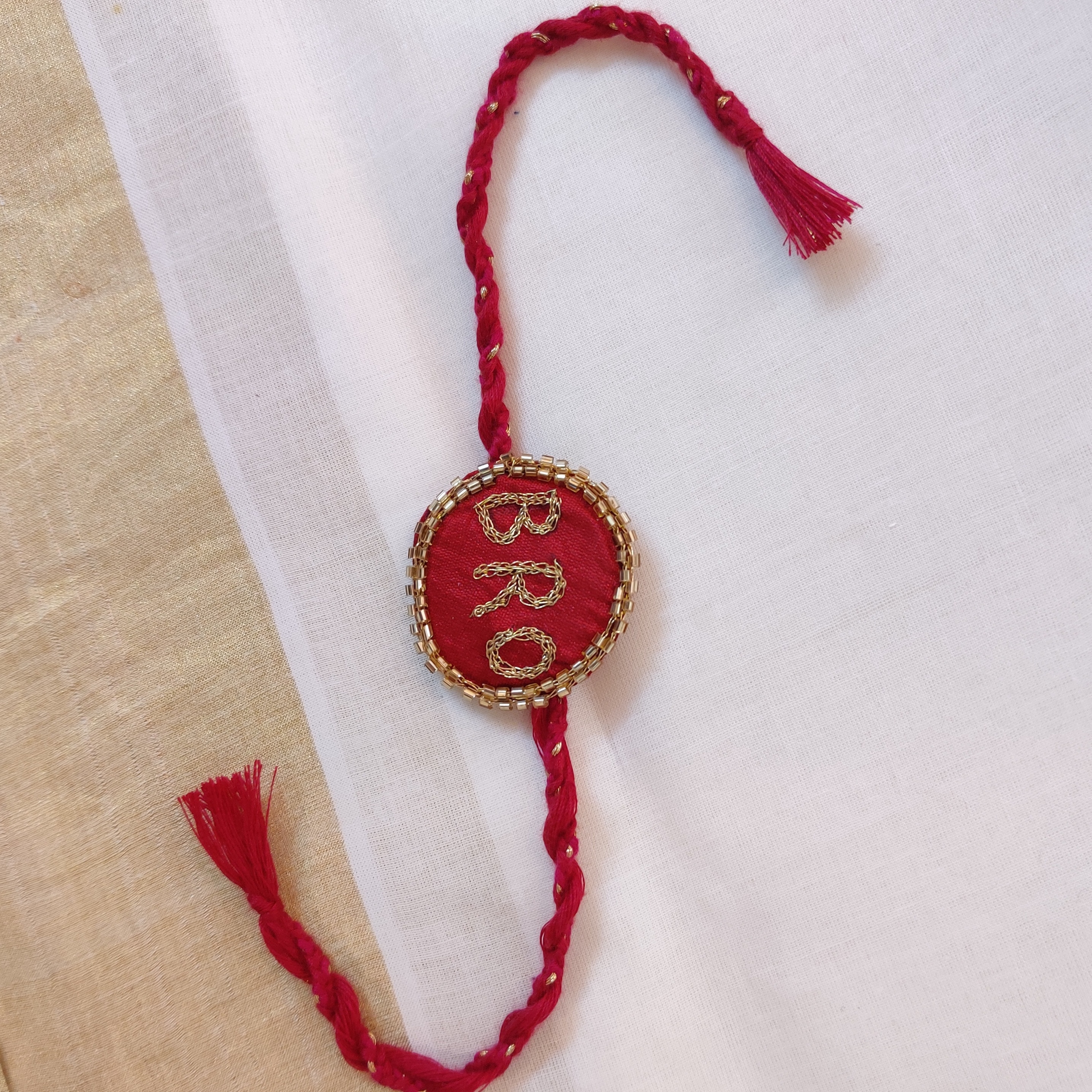Set of 3 Handmade Zardozi Rakhi - image 3